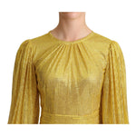 Dolce & Gabbana Yellow Crystal Mesh Pleated Maxi Dress
