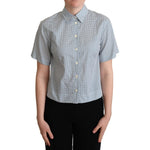 Dolce & Gabbana White Blue Polka Dot Cotton Shirt Blouse Top