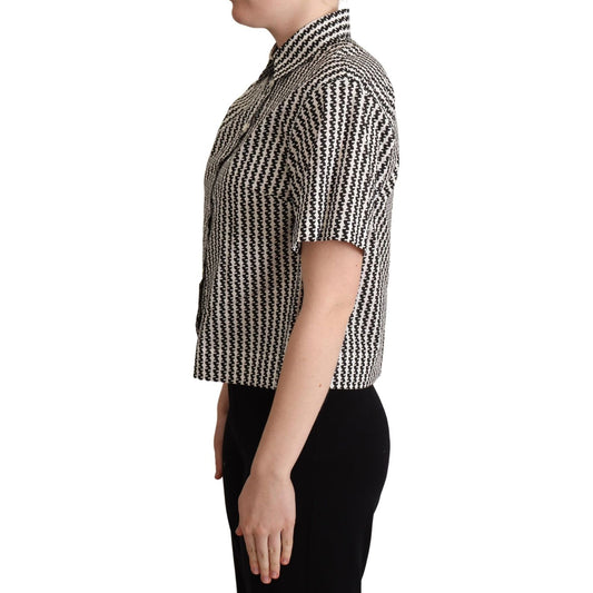 Dolce & Gabbana Elegant Black and White Patterned Cotton Polo Dolce & Gabbana Black
