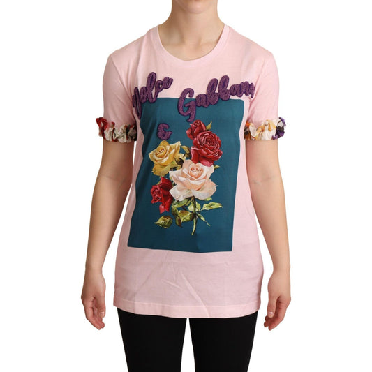Dolce & Gabbana Elegant Floral Rose Applique T-Shirt Dolce & Gabbana Gray