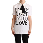 Dolce & Gabbana White Cotton Silk Blend Ascot Collar T-shirt