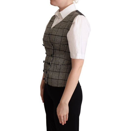 Dolce & Gabbana Elegant Checkered Gray Silk Blend Vest Dolce & Gabbana Light Gray