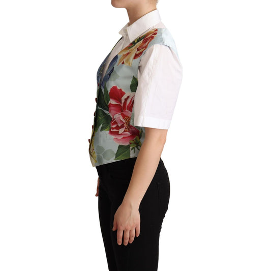 Dolce & Gabbana Elegant Floral Print Silk Waistcoat Dolce & Gabbana Gray
