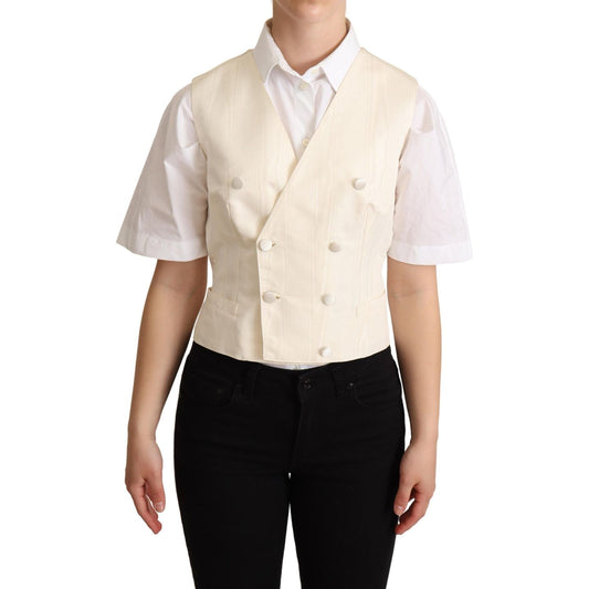Dolce & Gabbana Beige Silk Blend Sleeveless Vest Luxury Waistcoat Dolce & Gabbana Black