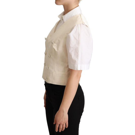 Dolce & Gabbana Beige Silk Blend Sleeveless Vest Luxury Waistcoat Dolce & Gabbana Tan