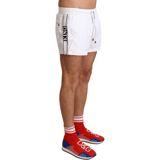 Dolce & Gabbana Elegant White KING Motive Swim Trunks Dolce & Gabbana Sienna