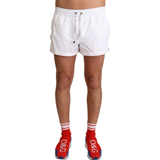 Dolce & Gabbana Elegant White KING Motive Swim Trunks Dolce & Gabbana Light Gray