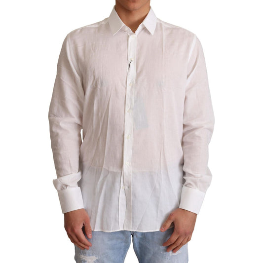 Dolce & Gabbana Elegant Floral Martini Slim Fit Dress Shirt Dolce & Gabbana Light Gray