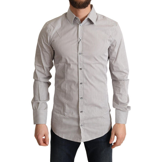 Dolce & Gabbana Elegant Gray Striped Slim Fit Dress Shirt Dolce & Gabbana Gray