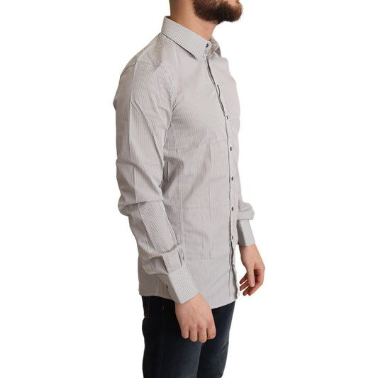 Dolce & Gabbana Elegant Gray Striped Slim Fit Dress Shirt Dolce & Gabbana Gray