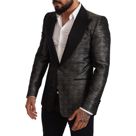 Dolce & Gabbana Metallic Gray Jacquard Slim Fit Blazer Dolce & Gabbana Black