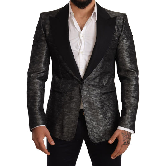 Dolce & Gabbana Metallic Gray Jacquard Slim Fit Blazer Dolce & Gabbana Black