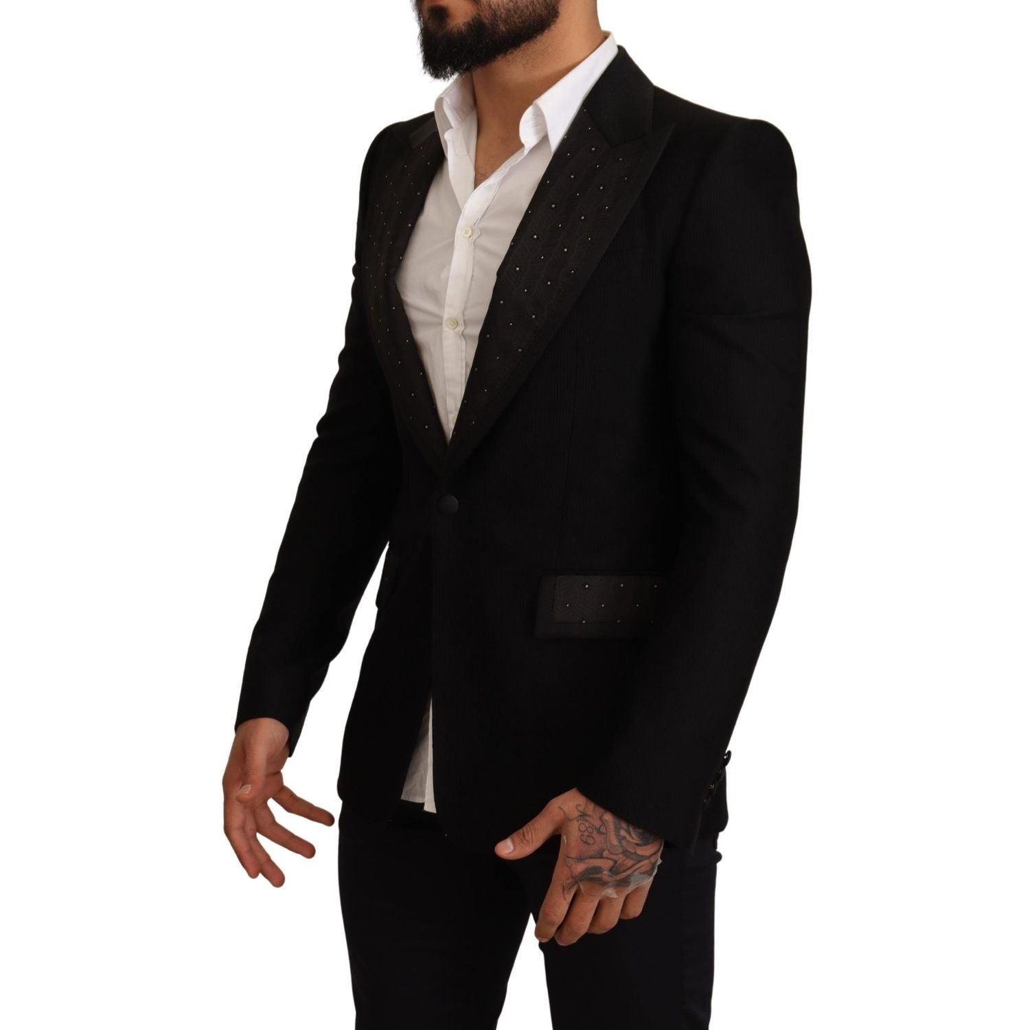 Dolce & Gabbana Black Wool Slim Fit Coat Blazer Jacket