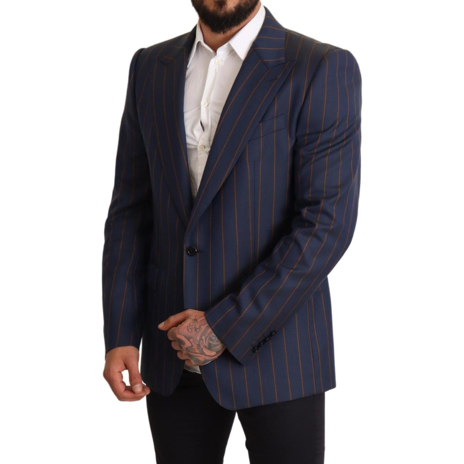 Dolce & Gabbana Blue Striped Wool Slim Fit Blazer Jacket