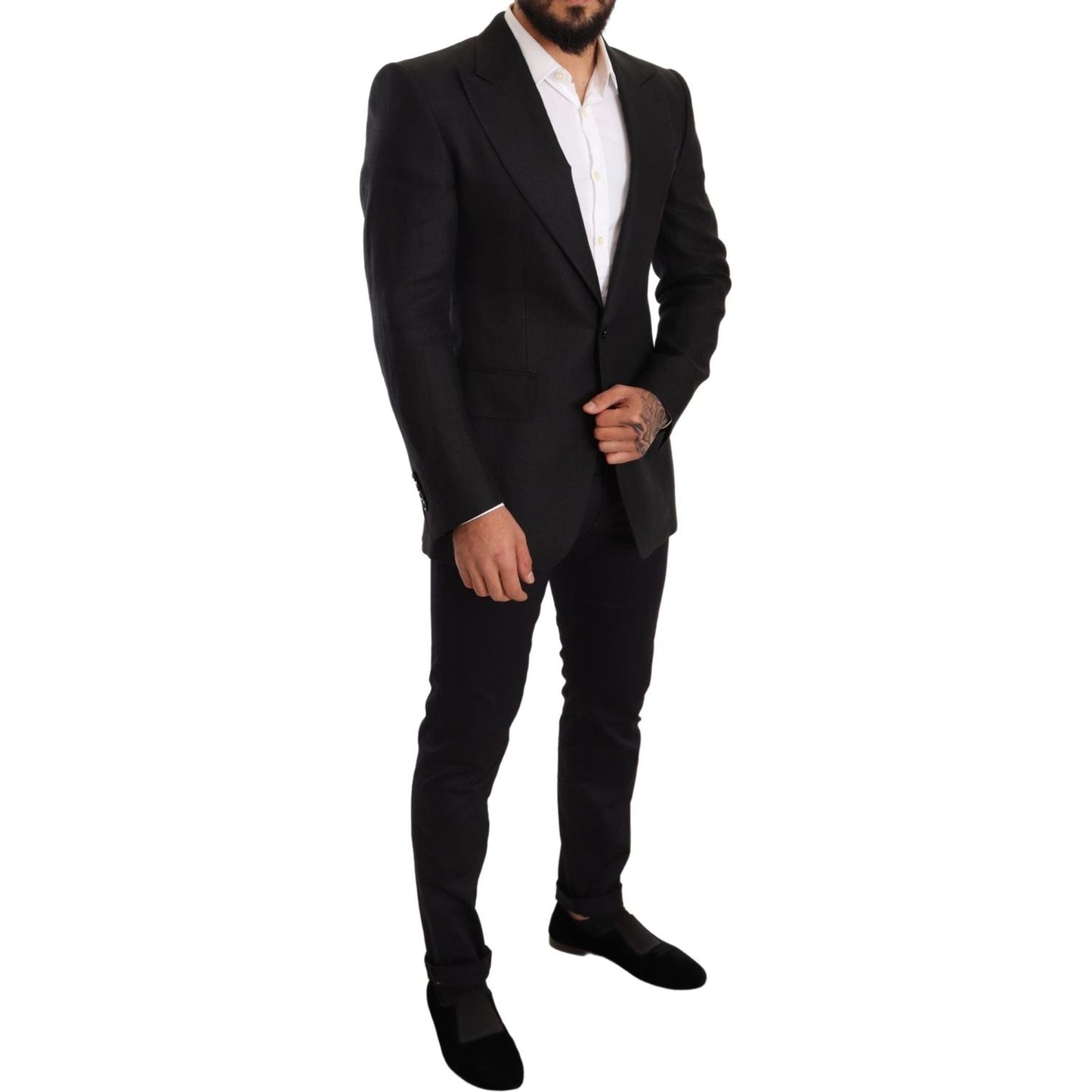 Dolce & Gabbana Black Linen Slim Fit Coat Jacket Blazer