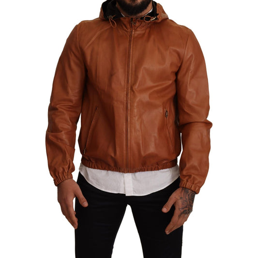 Dolce & Gabbana Elegant Brown Leather Bomber Jacket Dolce & Gabbana Saddle Brown