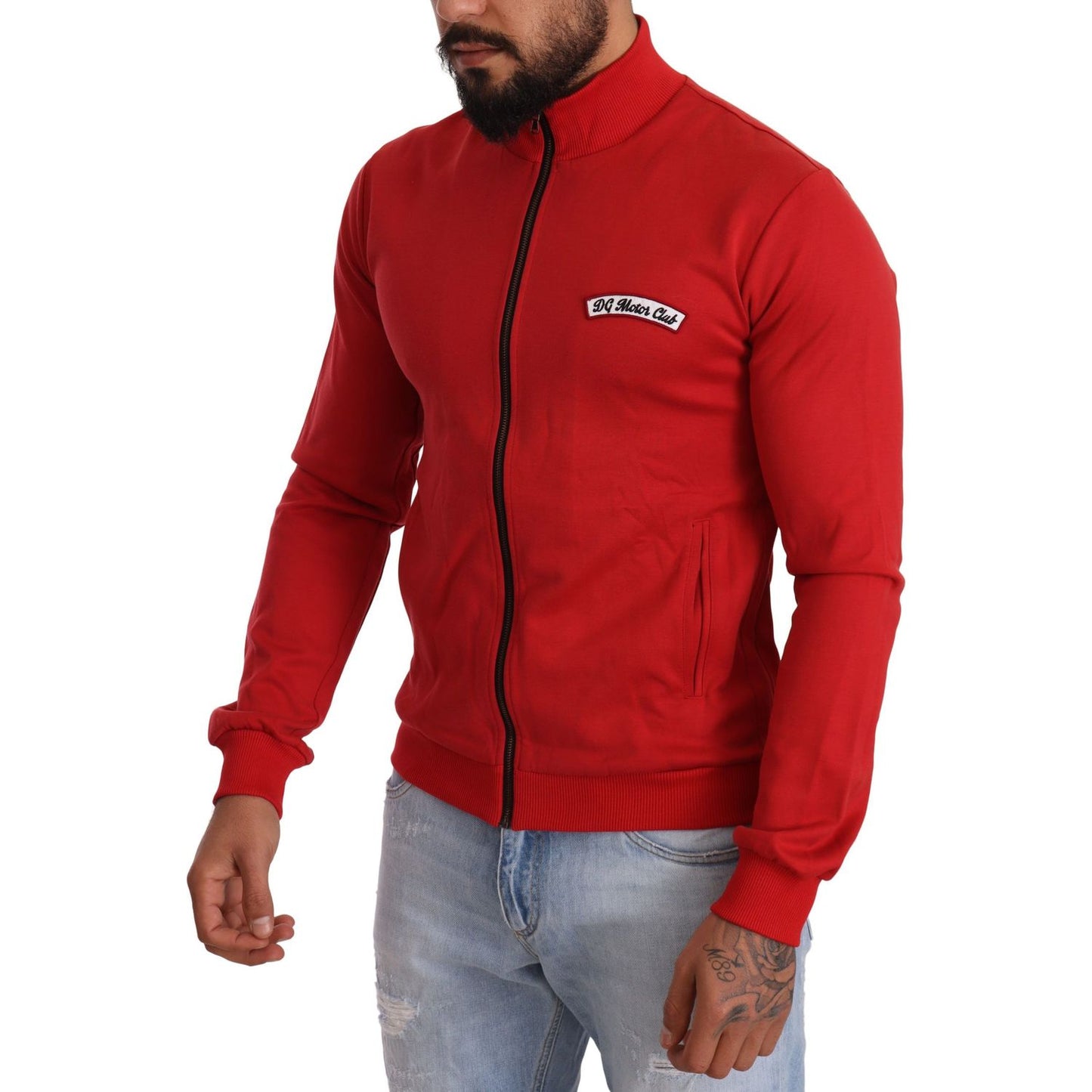 Dolce & Gabbana Red DG Motor Club Zipper Stretch Sweater MAN SWEATERS