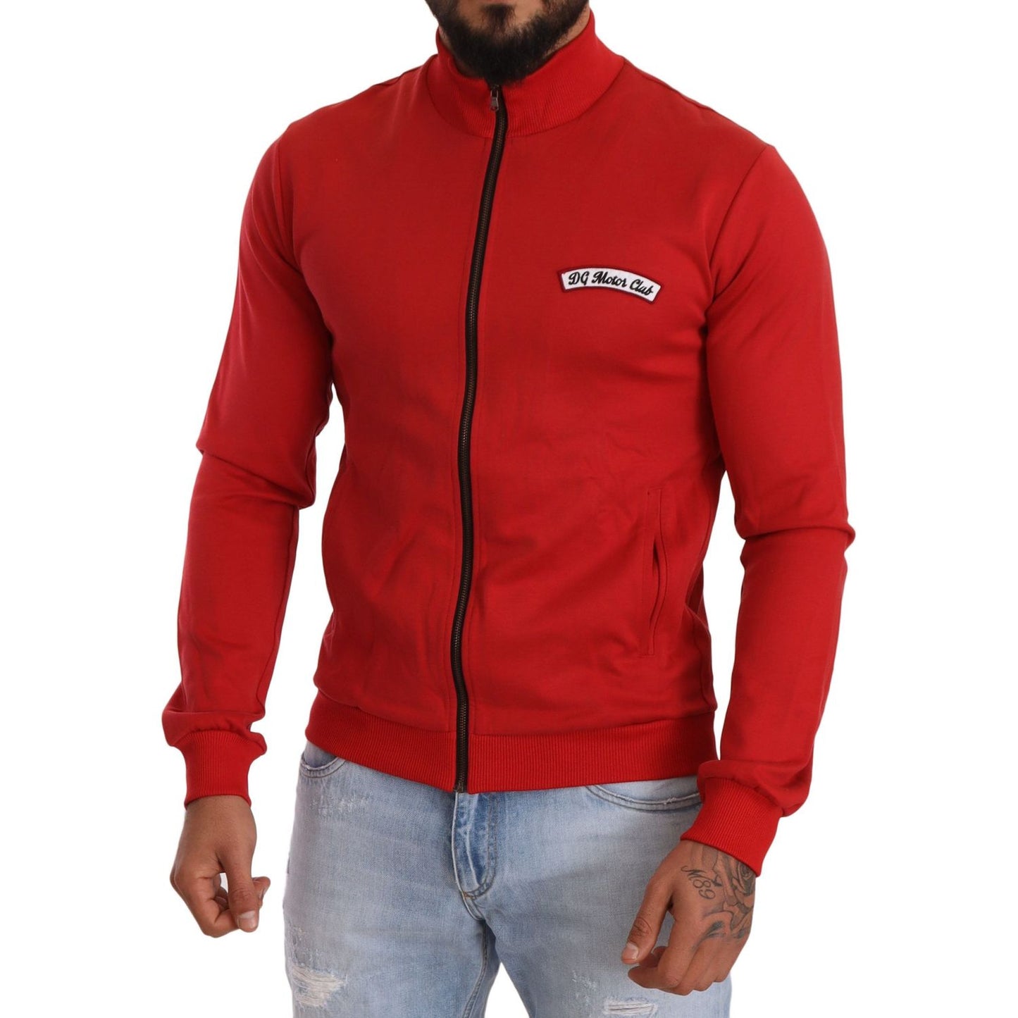 Dolce & Gabbana Red DG Motor Club Zipper Stretch Sweater MAN SWEATERS