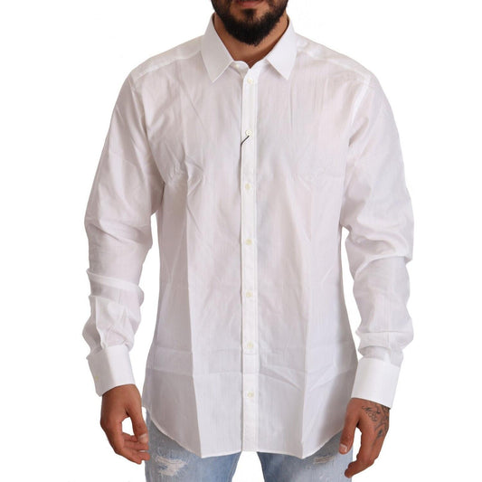 Dolce & Gabbana White Cotton Martini Fit Shirt MAN SHIRTS Dolce & Gabbana Light Gray