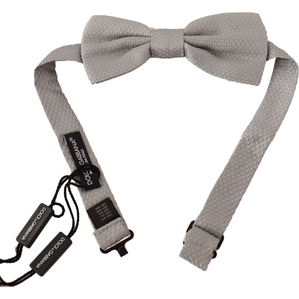Dolce & Gabbana Silver Gray 100% Silk Adjustable Neck Papillon Bow Tie Bow Tie