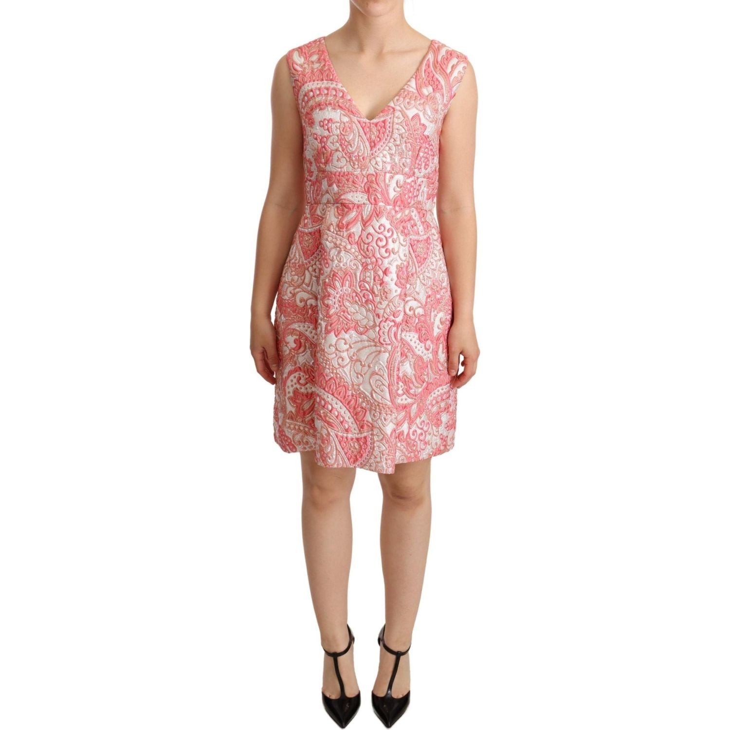 Dolce & Gabbana Pink Floral Jacquard Pleated Sheath Dress