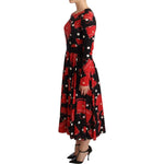 Dolce & Gabbana Black Sicily Bag Print Flared Midi Dress WOMAN DRESSES