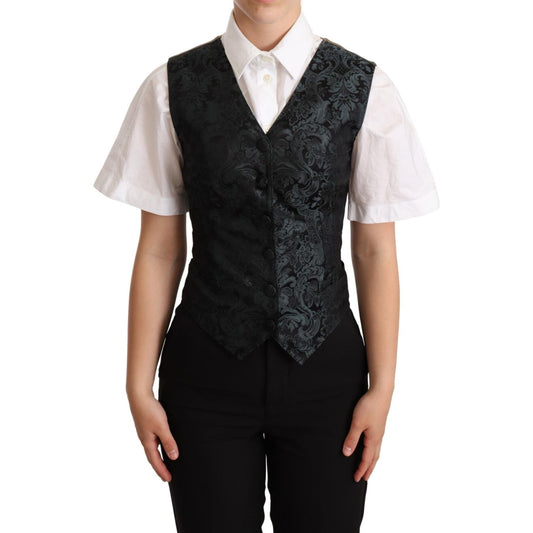 Dolce & Gabbana Enchanting Jacquard Floral Waistcoat Vest Jacket Dolce & Gabbana Black