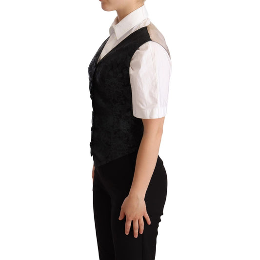 Dolce & Gabbana Enchanting Jacquard Floral Waistcoat Vest Jacket Dolce & Gabbana Gray