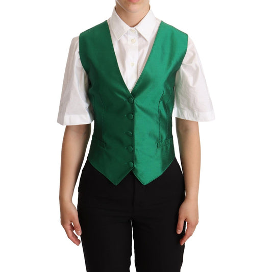 Dolce & Gabbana Elegant Green Silk Blend Waistcoat Vest Jacket Dolce & Gabbana Dark Slate Gray
