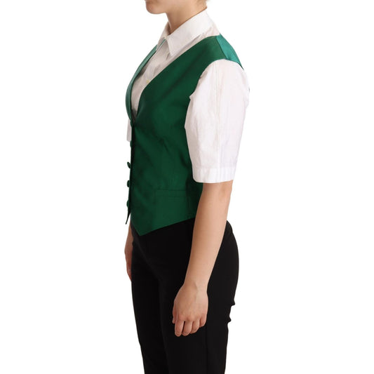 Dolce & Gabbana Elegant Green Silk Blend Waistcoat Vest Jacket Dolce & Gabbana Gray
