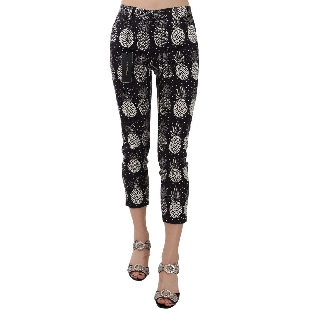 Dolce & Gabbana Black Pineapple Print Skinny Capri Pants Jeans & Pants