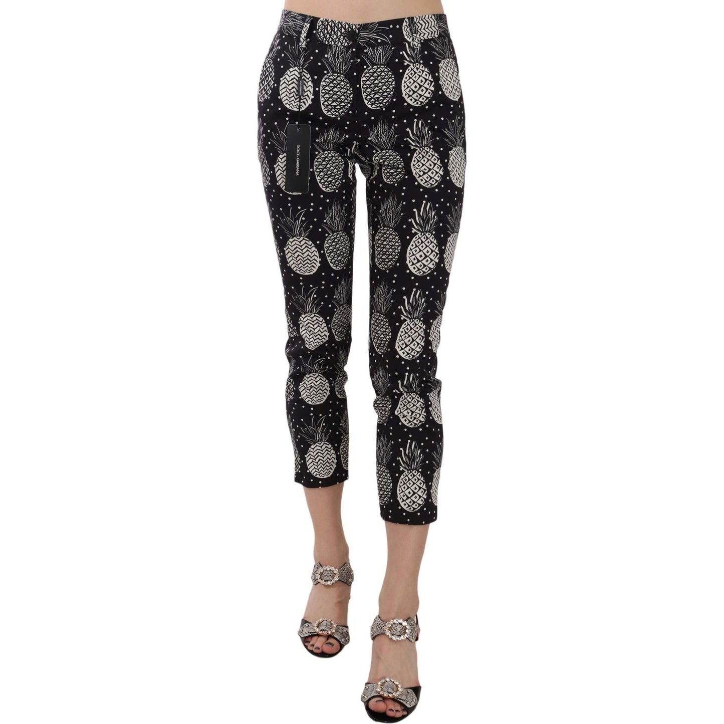 Dolce & Gabbana Black Pineapple Print Skinny Capri Pants Jeans & Pants