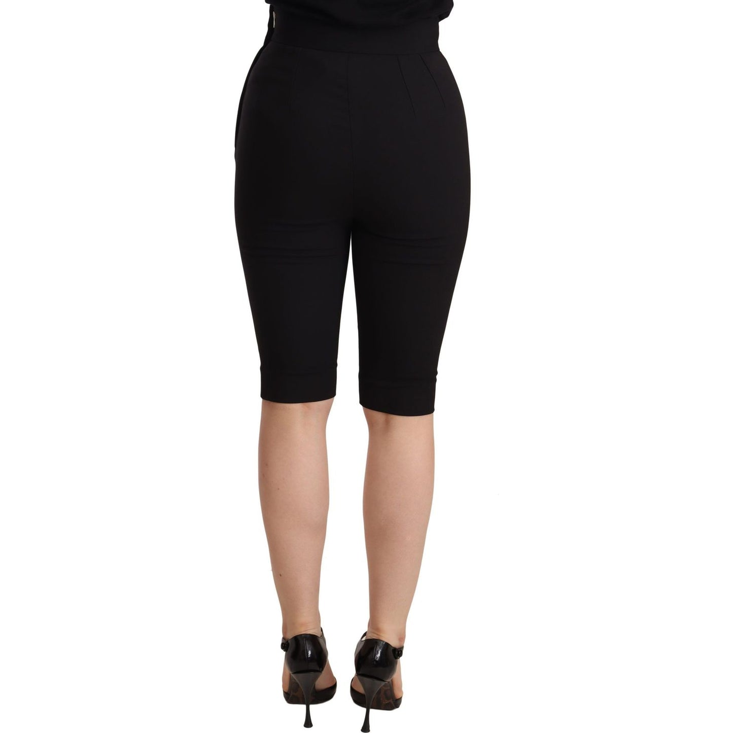 Dolce & Gabbana Black Wool Stretch Slim Fit High Waist Shorts Shorts