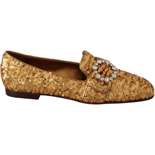 Dolce & Gabbana Elegant Gold Sequin Crystal Flats Dolce & Gabbana Sienna