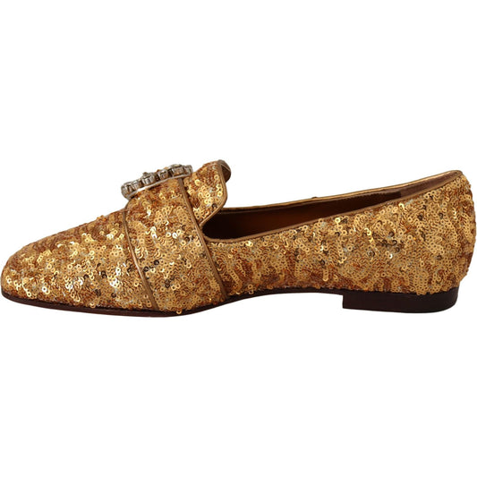 Dolce & Gabbana Elegant Gold Sequin Crystal Flats Dolce & Gabbana Sienna