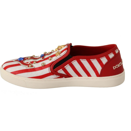 Dolce & Gabbana Stripe Print Studded Loafers WOMAN LOAFERS Dolce & Gabbana Gray