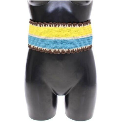 Dolce & Gabbana Yellow Striped Wide Waist Raffia Belt