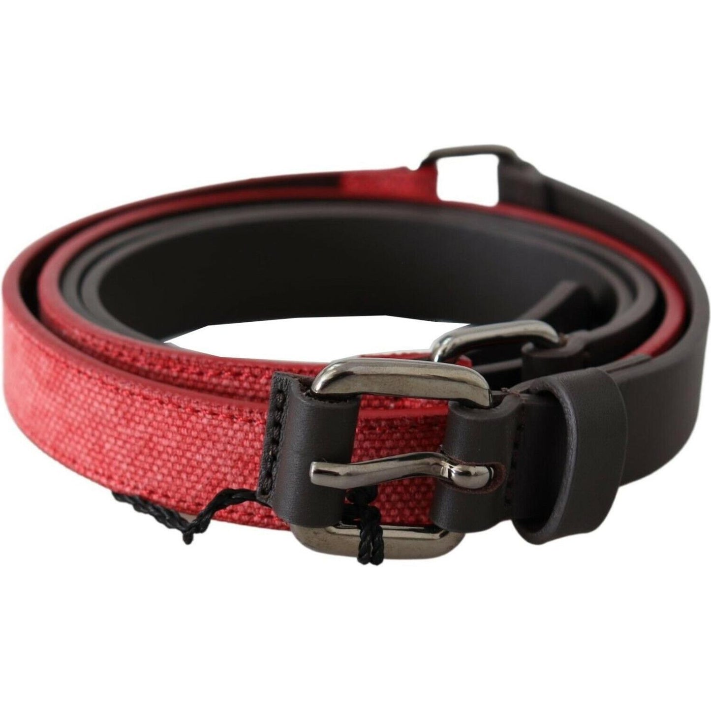 Costume National Red Brown Leather Silver Logo Buckle Waist Belt WOMAN BELTS