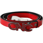 Costume National Red Black Reversible Leather Logo Buckle Belt WOMAN BELTS