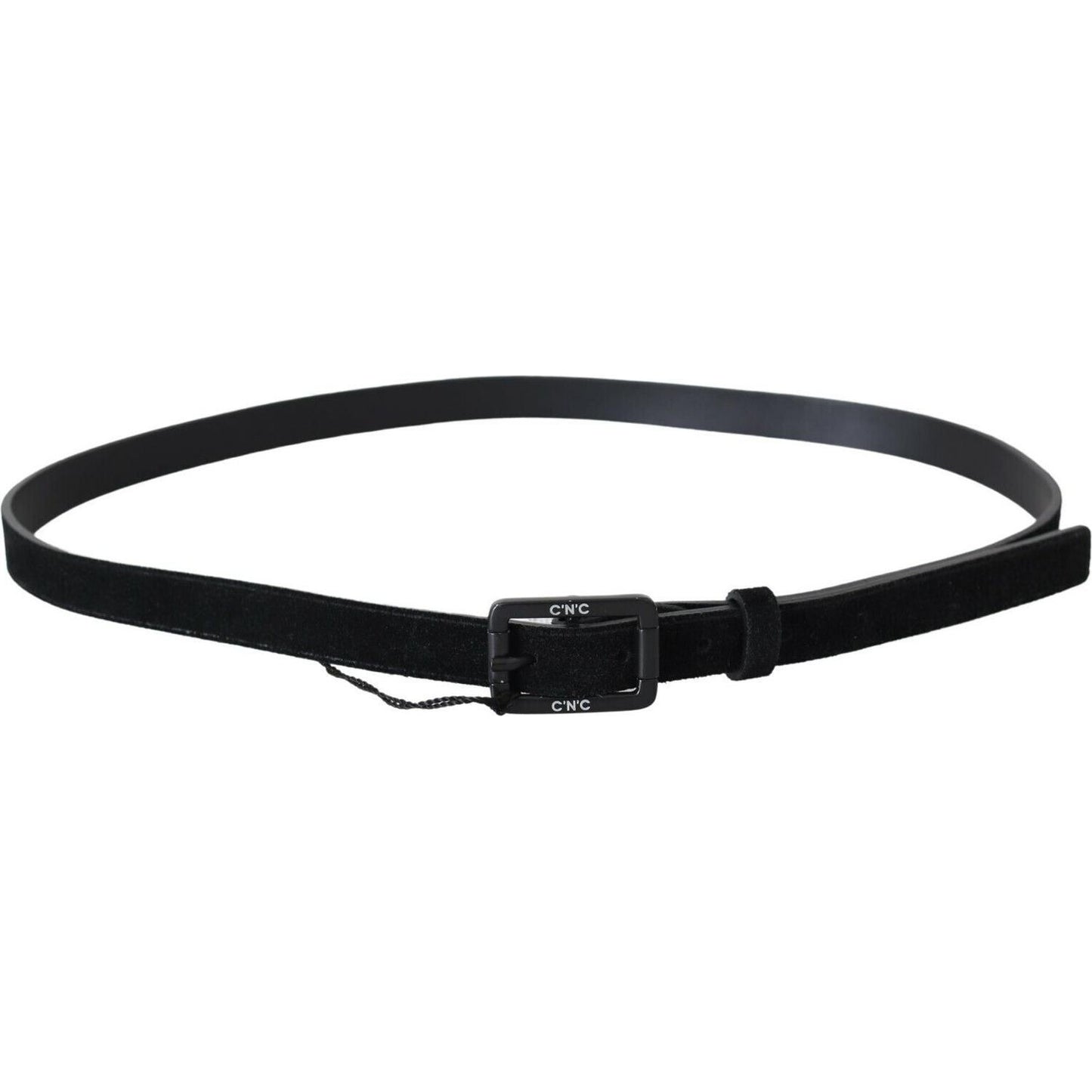 Costume National Black Leather Velvet Square Buckle Waist WOMAN BELTS