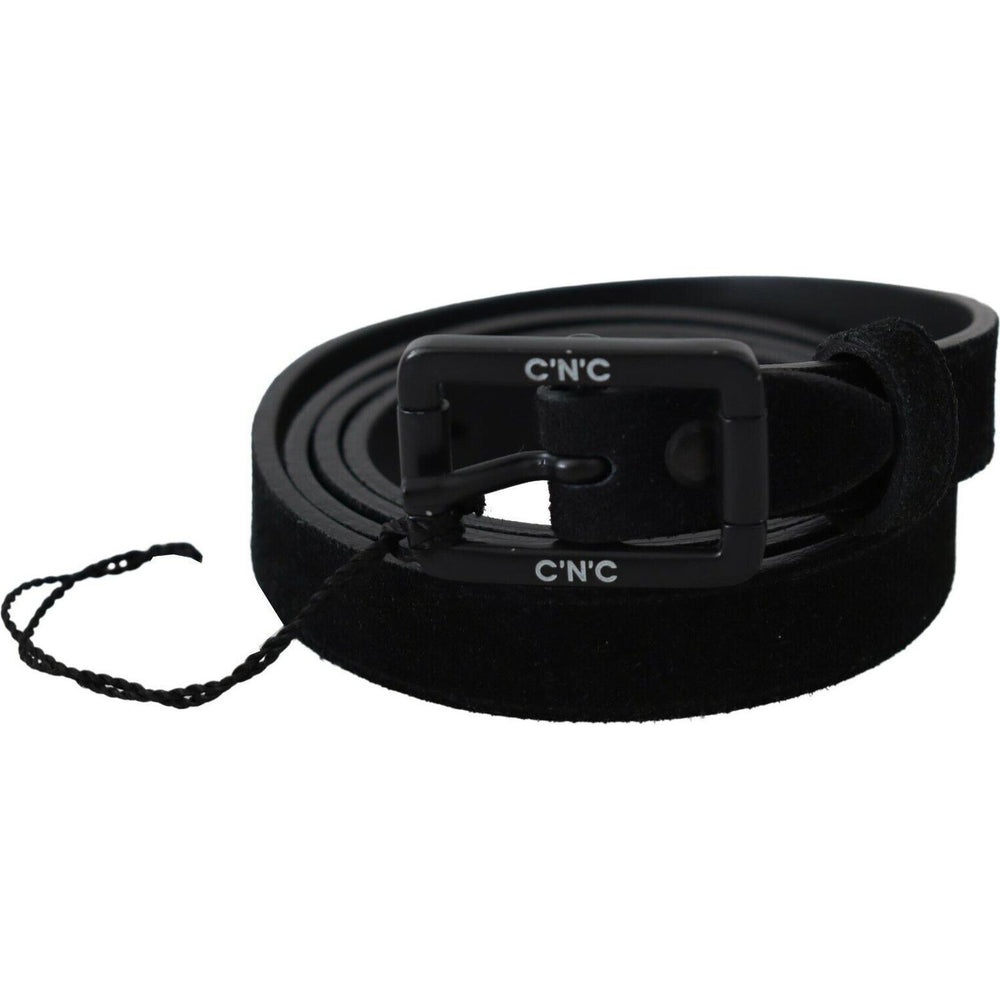 Costume National Black Leather Velvet Square Buckle Waist WOMAN BELTS
