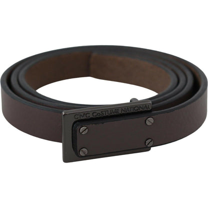 Costume National Brown Leather Tactical Logo Screw Buckle Belt