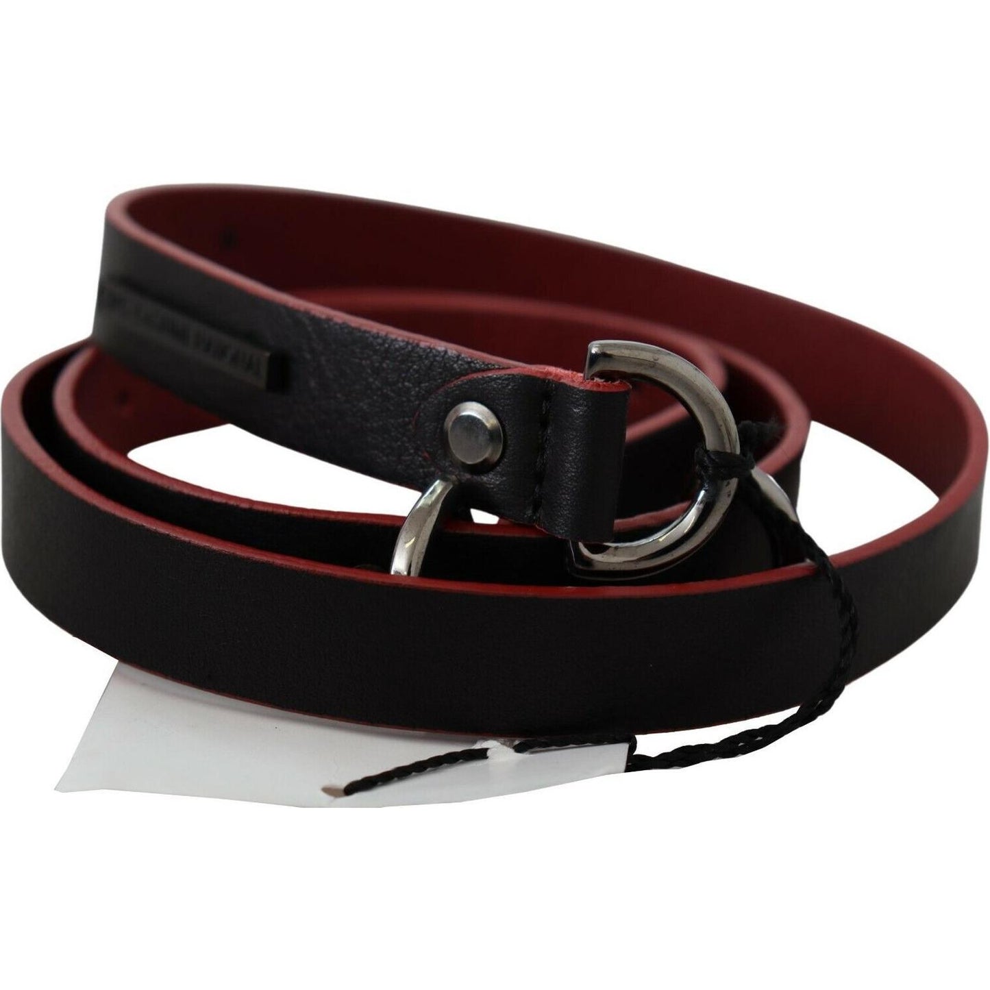 Costume National Black Red Skinny Leather Logo Belt