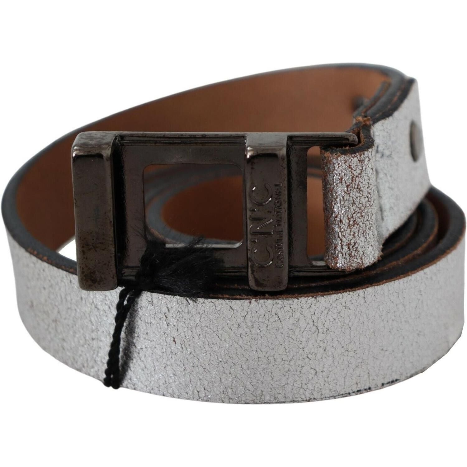 Costume National Brown Metallic Silver Leather Belt