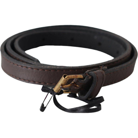 MILA SCHÖN Elegant Brown Leather Fashion Belt with Gold-Tone Buckle MILA SCHÖN Dark Slate Gray
