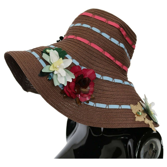 Dolce & Gabbana Elegant Floppy Floral Wide Brim Hat WOMAN HATS Dolce & Gabbana Dark Slate Gray
