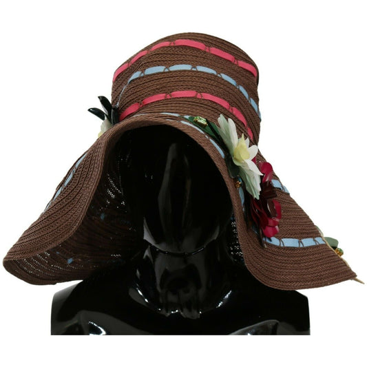 Dolce & Gabbana Elegant Floppy Floral Wide Brim Hat WOMAN HATS Dolce & Gabbana Black