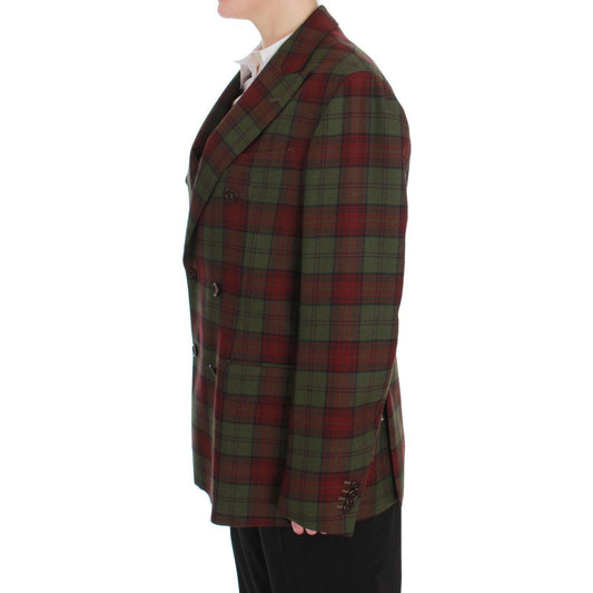 BENCIVENGA Elegant Checkered Double-Breasted Wool Blazer Blazer Jacket BENCIVENGA Dark Slate Gray
