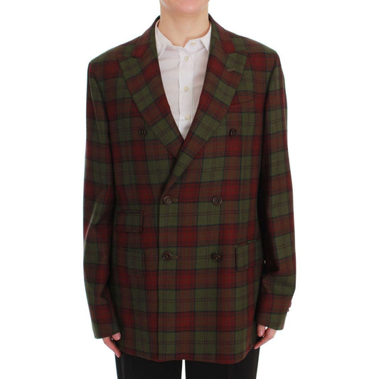BENCIVENGA Elegant Checkered Double-Breasted Wool Blazer Blazer Jacket BENCIVENGA Dark Slate Gray