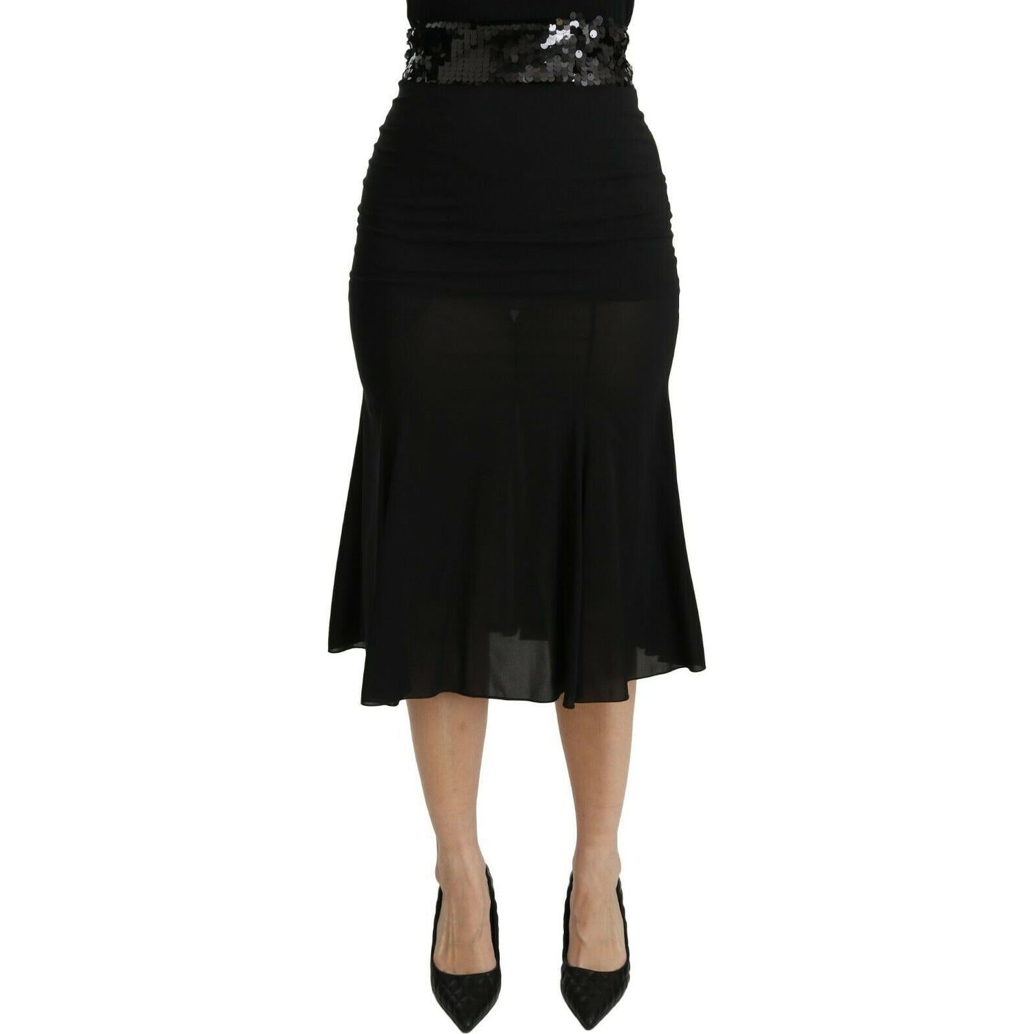 Dolce & Gabbana Black Mermaid High Waist Midi Silk Skirt